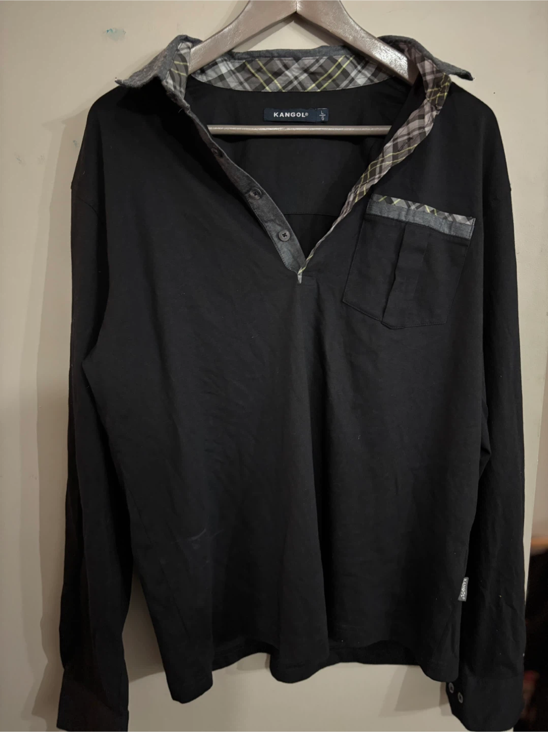 Kangol Black Long Sleeve Polo Shirt - Size L