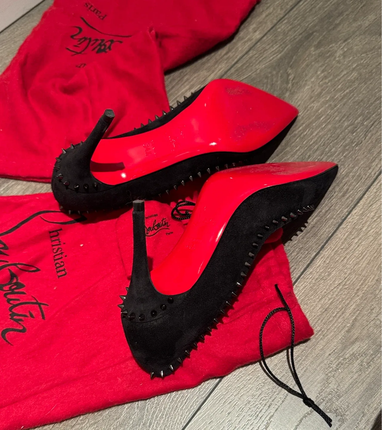 Christian Louboutin Black Suede Heels Size 34.5 image indicator(3)