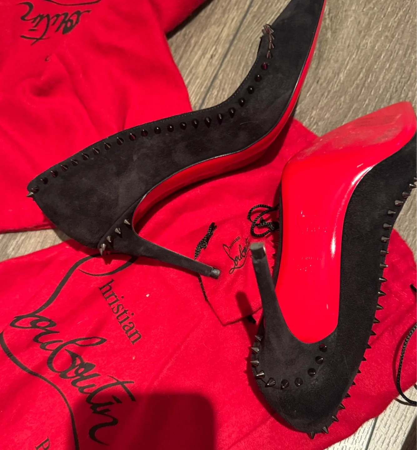 Christian Louboutin Black Suede Heels Size 34.5 image indicator(5)