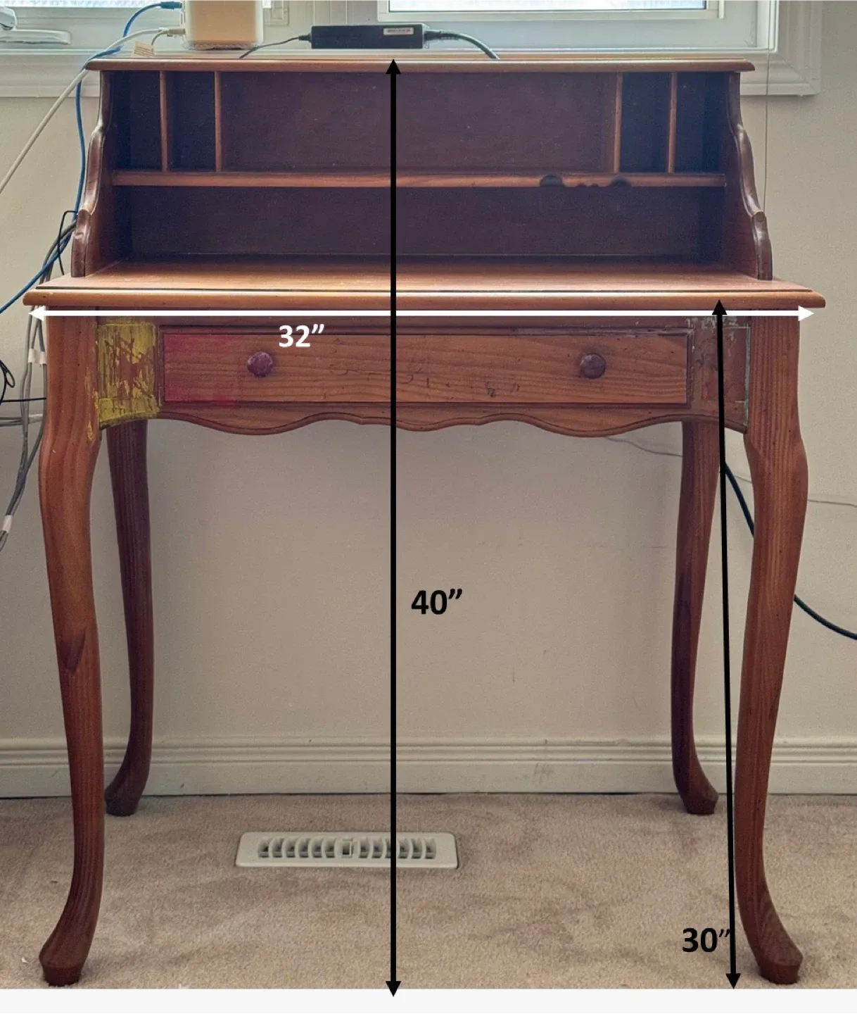 Vintage Wooden Secretary Desk - 32" x 40" thumbnail