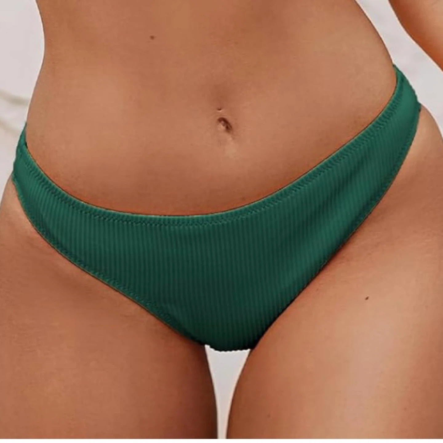 Cupshe Emerald Green Ribbed Low Rise Bikini Swimsuit Bottom Sz M