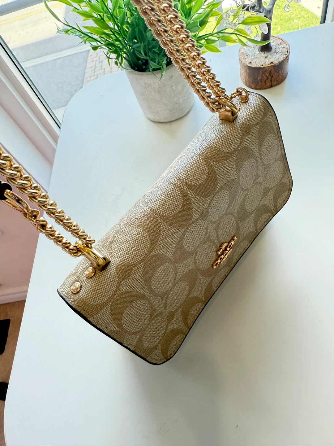 Coach Klare Beige Signature Chain Crossbody Bag - photo 3