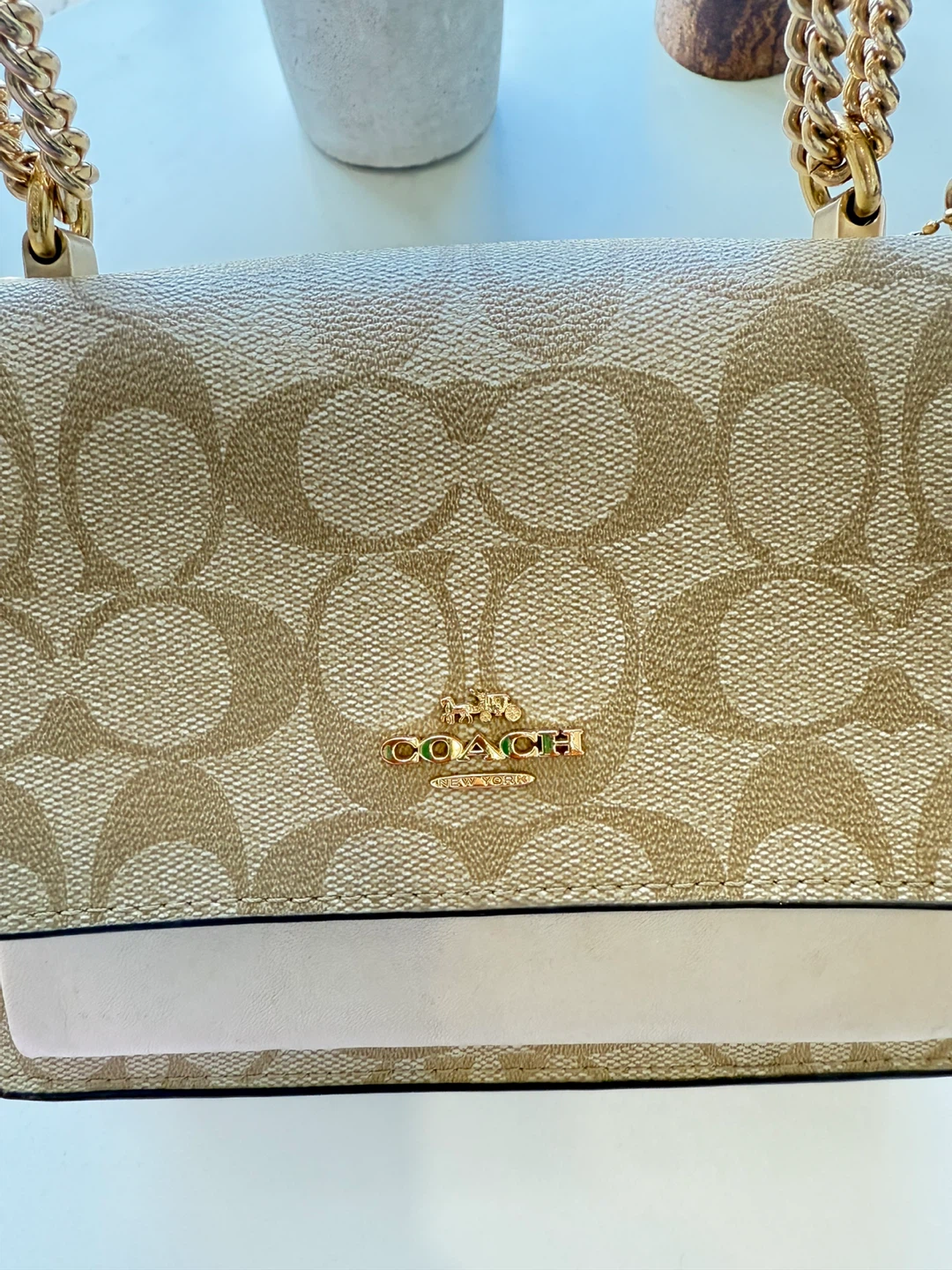 Coach Klare Beige Signature Chain Crossbody Bag - photo 4