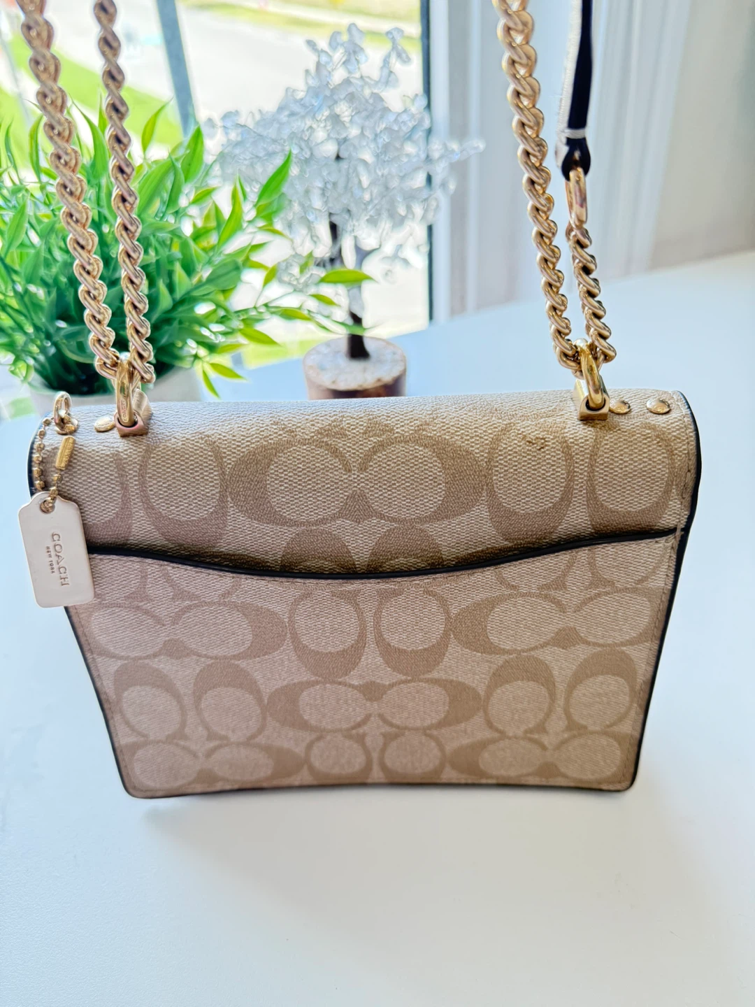 Coach Klare Beige Signature Chain Crossbody Bag - photo 5