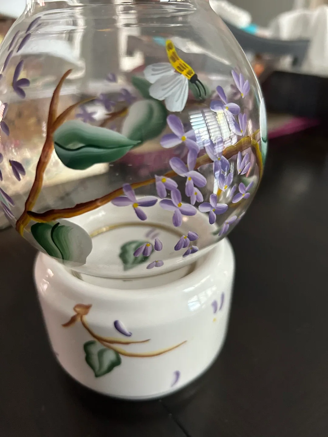 Floral Glass Vintage hand painted Candle Holder image indicator(2)