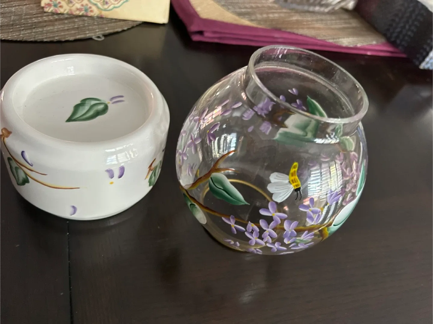 Floral Glass Vintage hand painted Candle Holder image indicator(3)