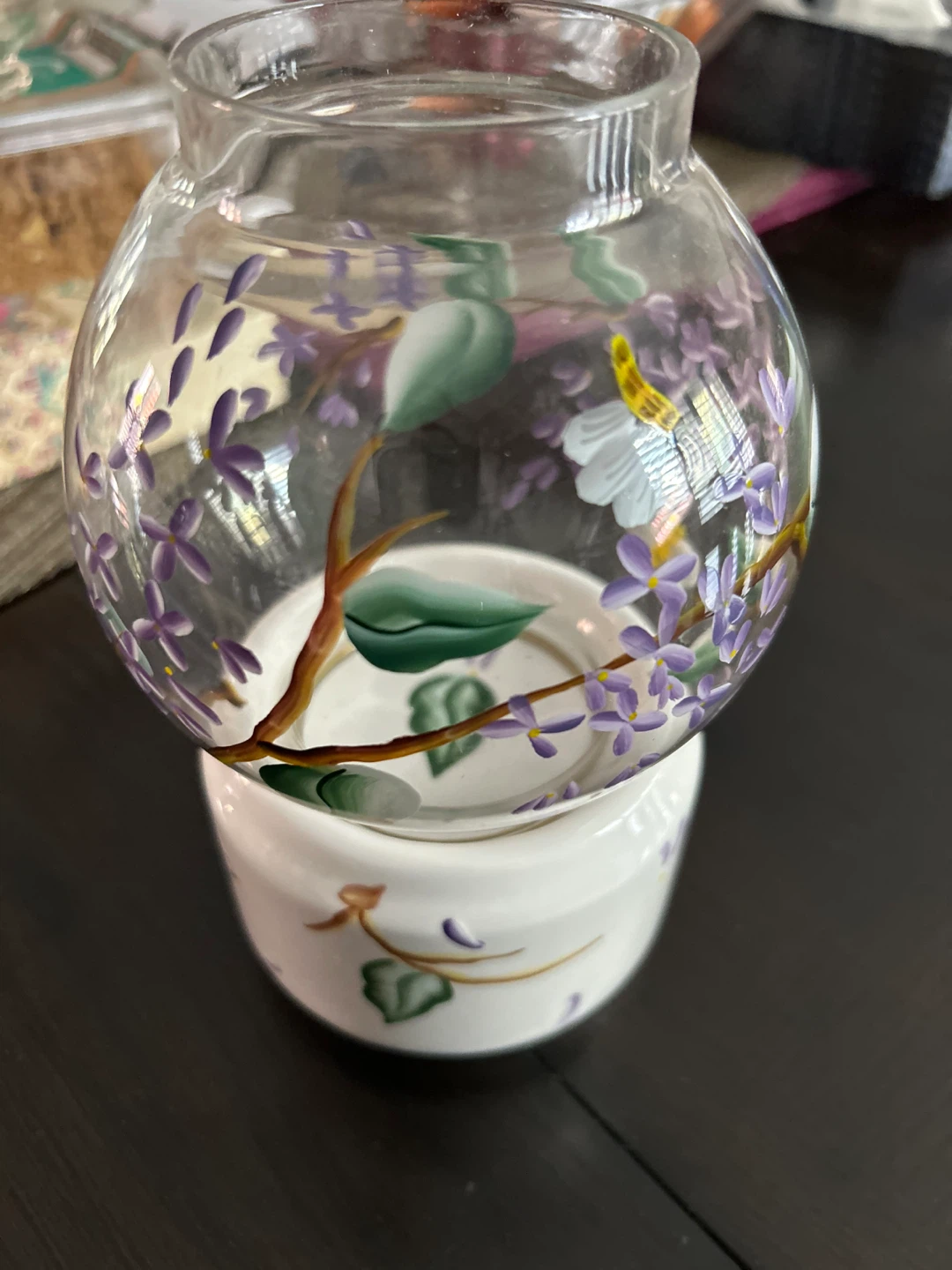 Floral Glass Vintage hand painted Candle Holder