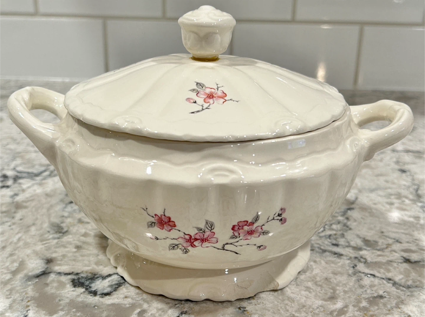 Vintage Floral Serving Bowl with Lid