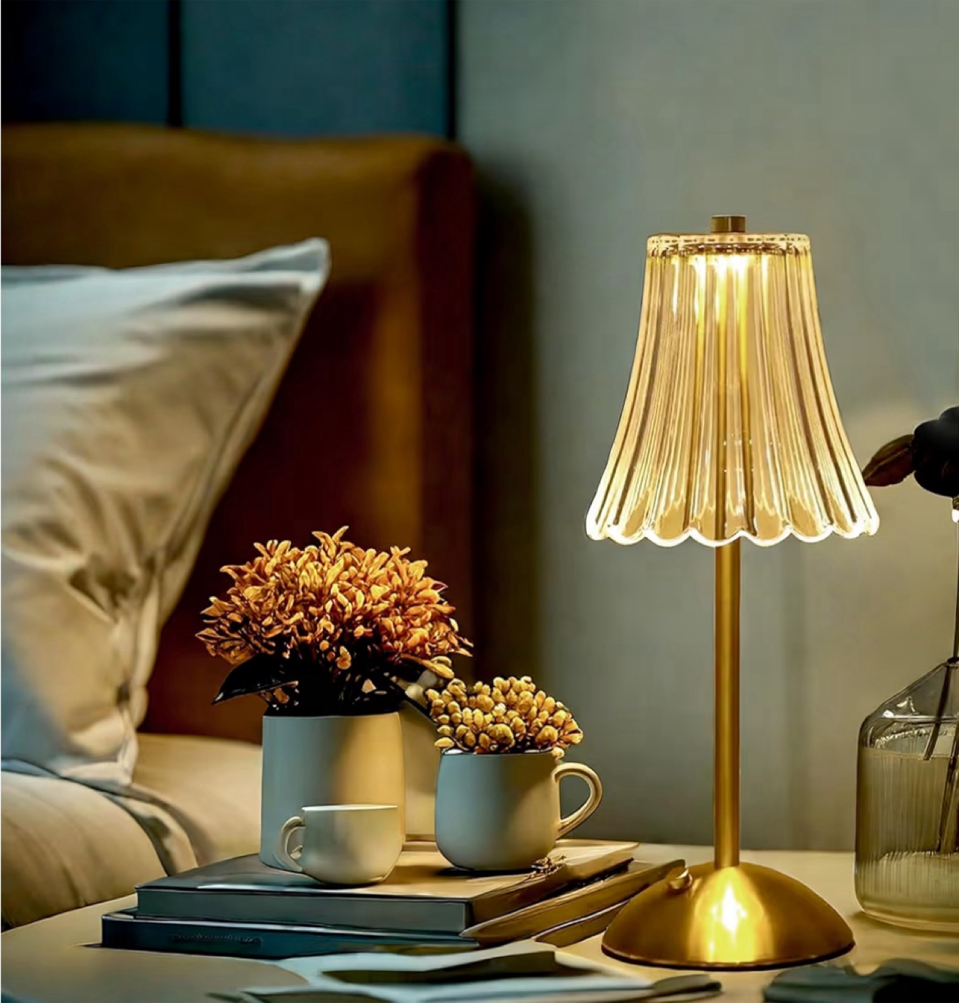 2Packs Metal Cordless Table Lamp Touching Control Crystal Lamp