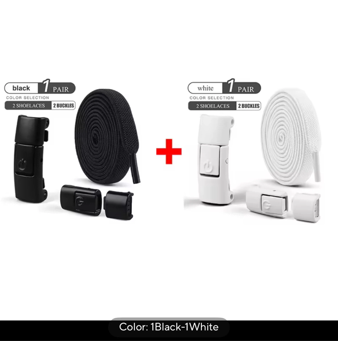 Black & White No Tie Shoelaces (1 Pair Each)