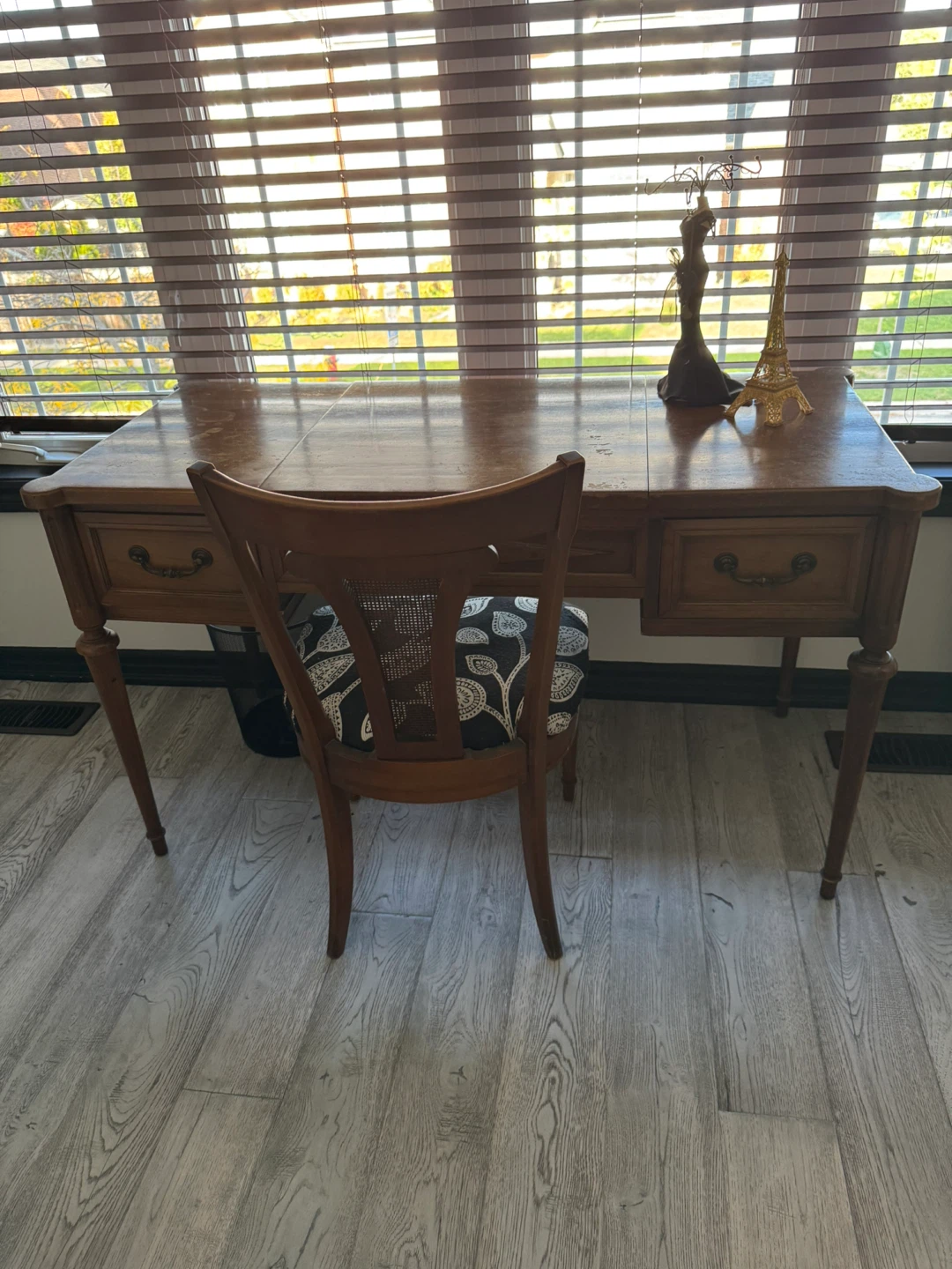 Vintage Vanity Desk with Mirror and Chair
