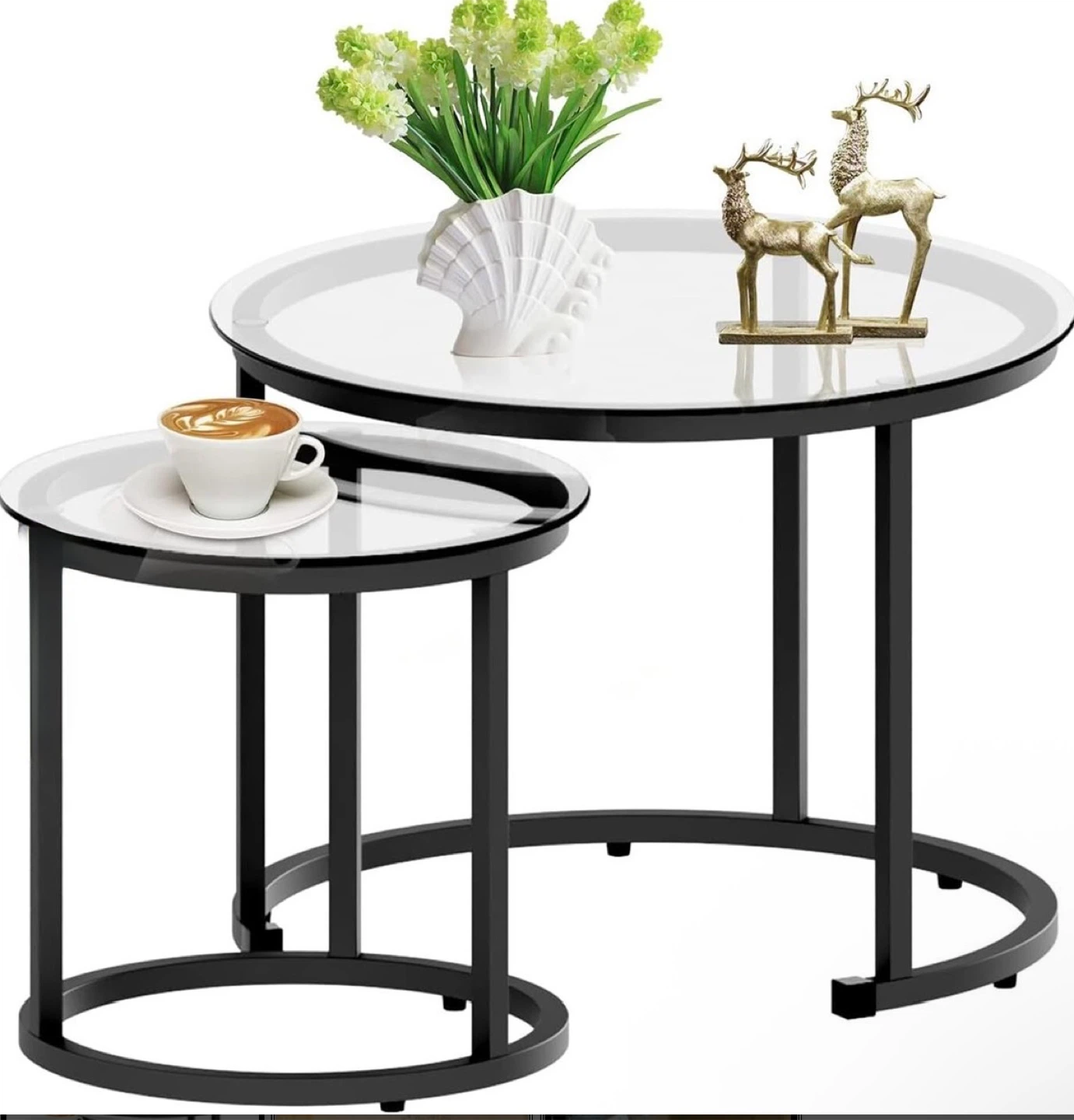 Nesting Coffee Tables - 2 Round Glass Top