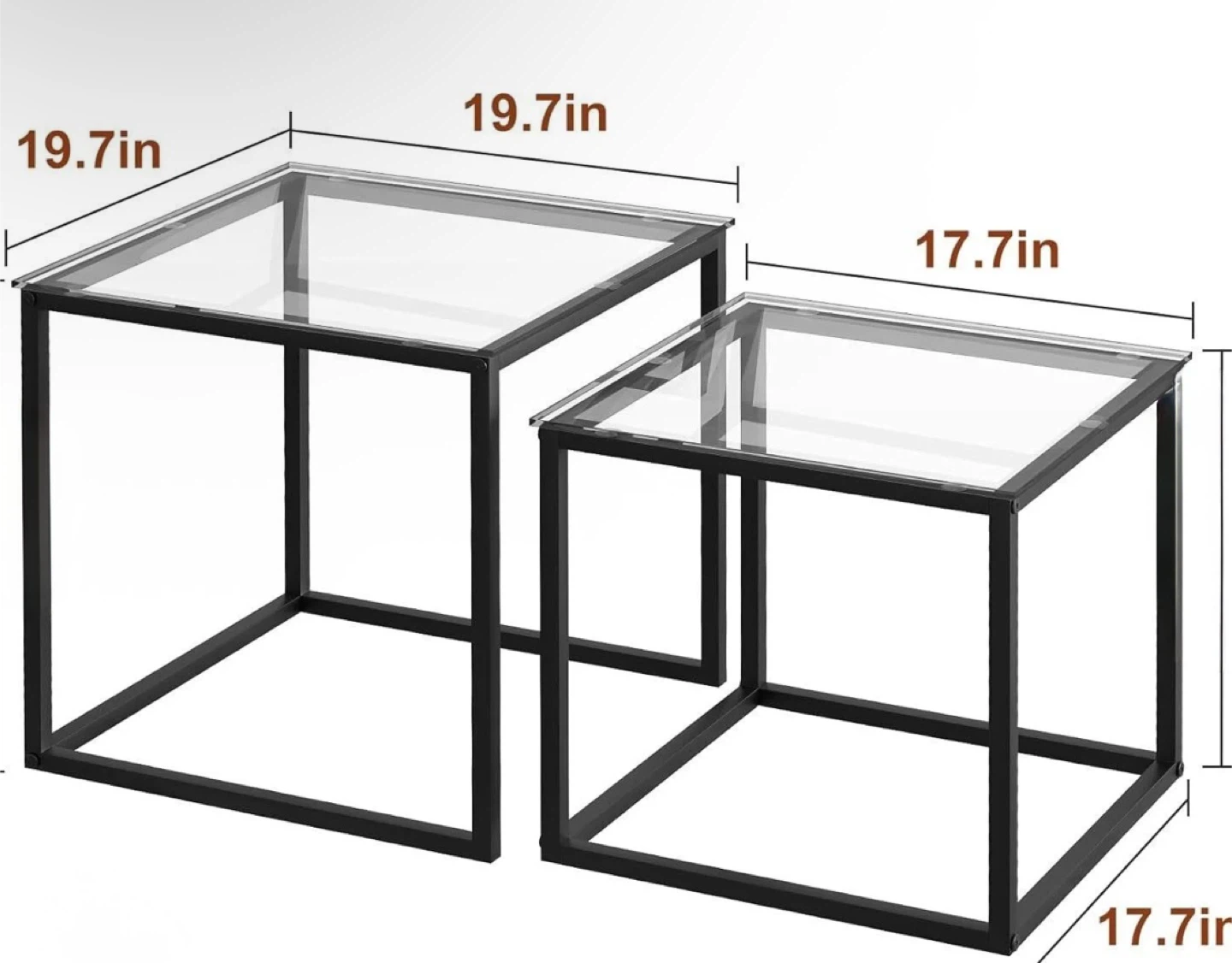 Nesting Coffee Tables - Glass Top, Black Metal Frame - photo 2