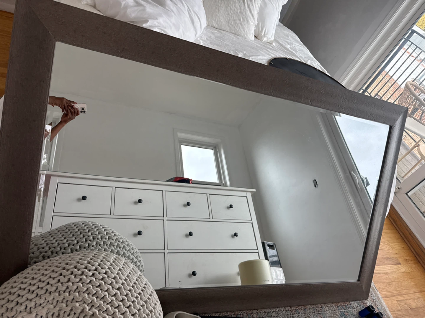 Large Wall Mirror with Brown Frame