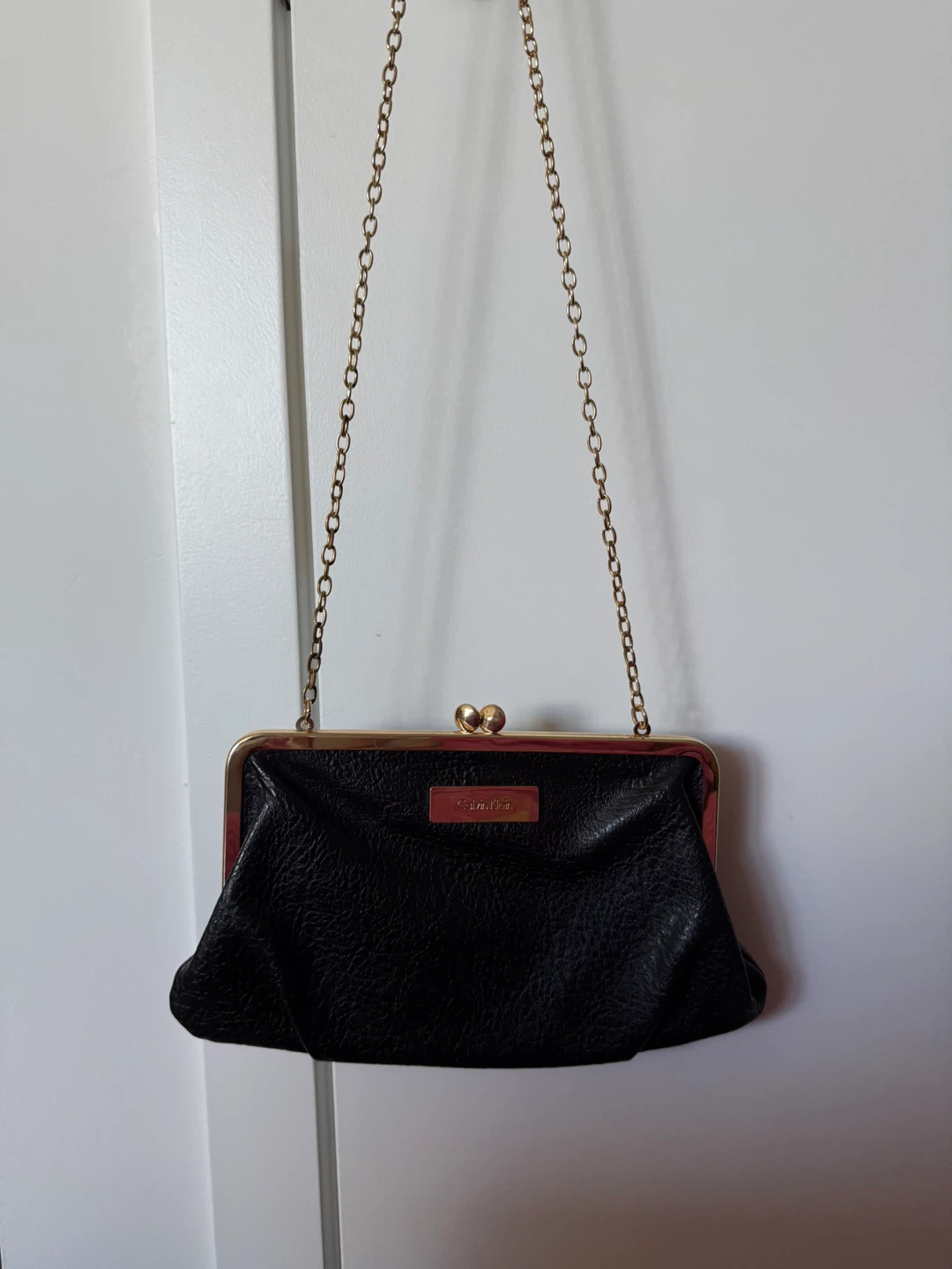 Calvin Klein Black Clutch with Gold Chain