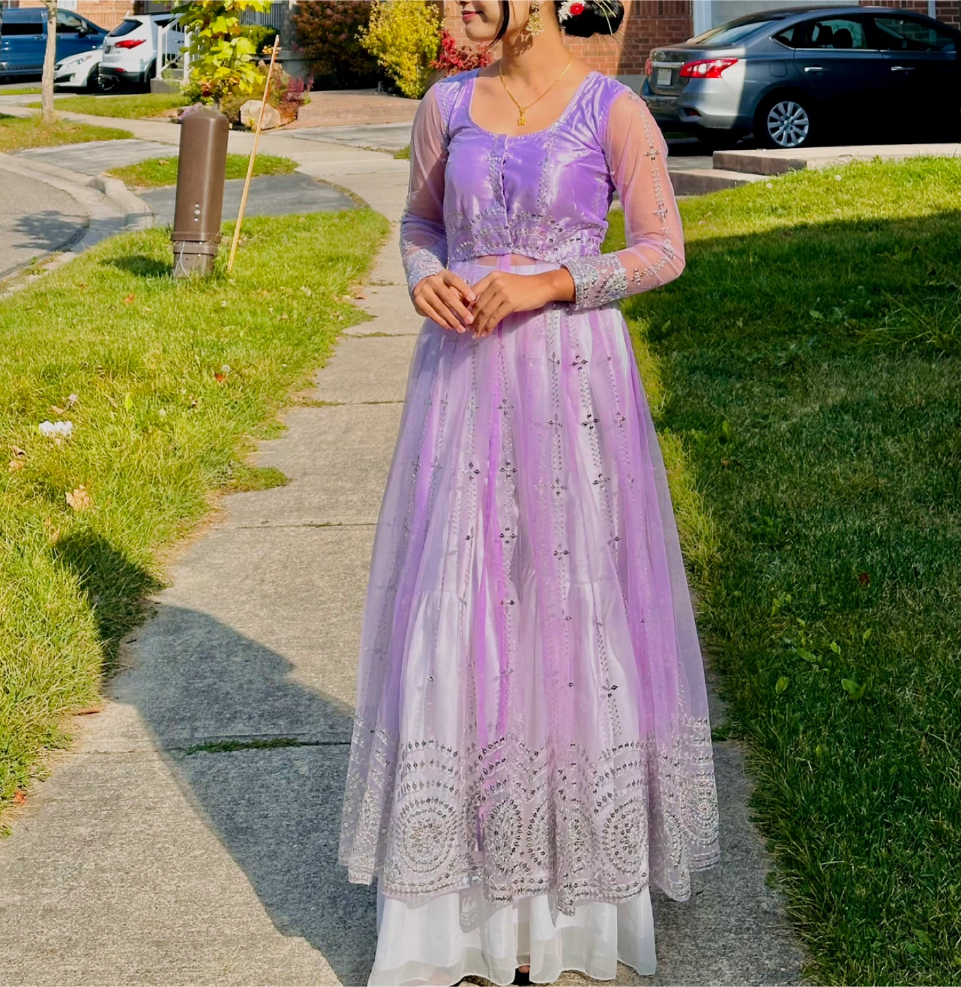 Purple cut anarkali & White garara - photo 3