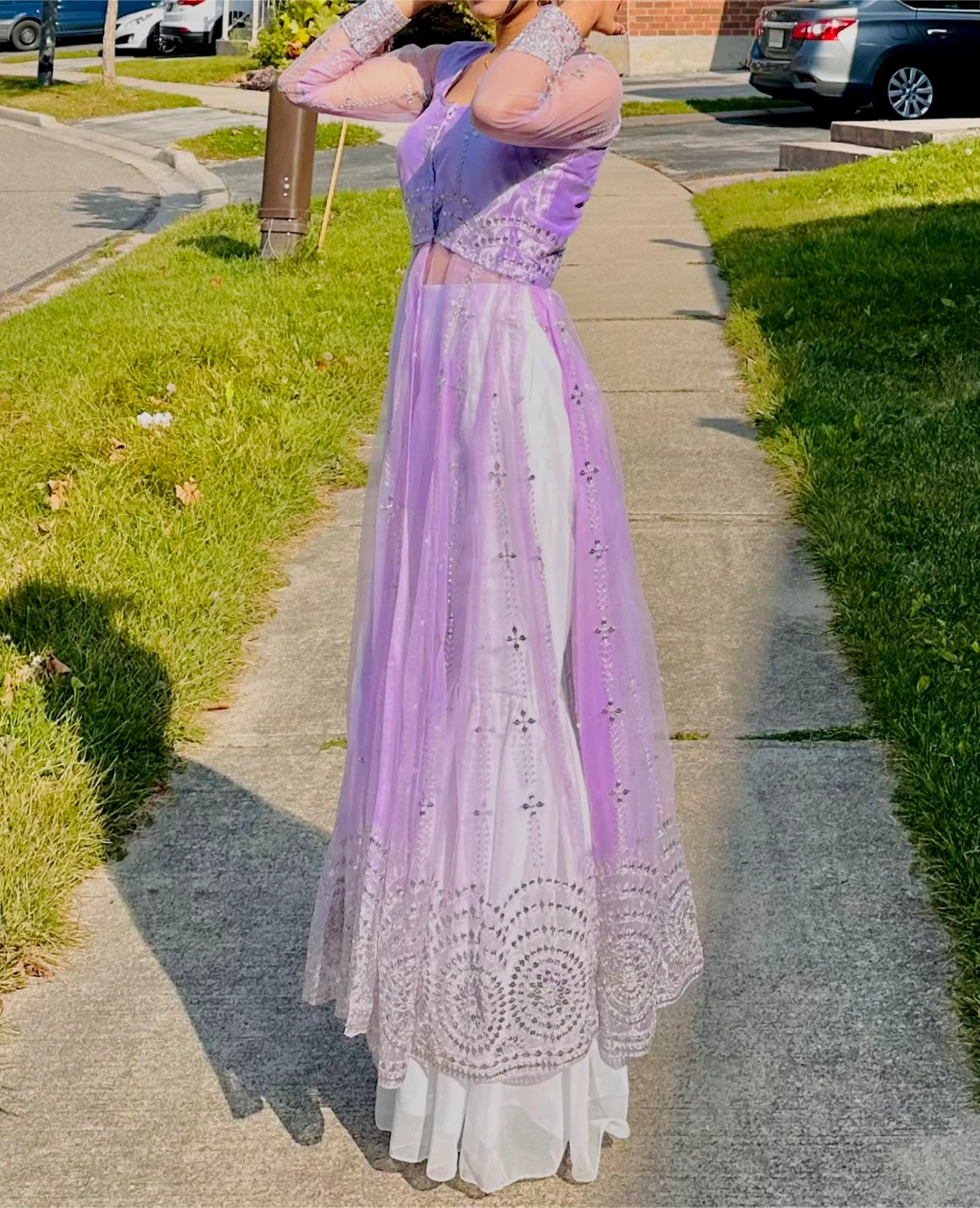 Purple cut anarkali & White garara