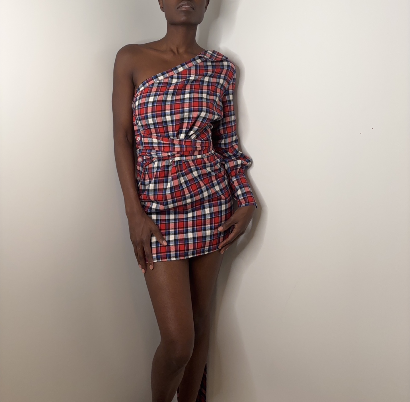 Missguided Avant-Garde Plaid One-Shoulder Mini Dress!