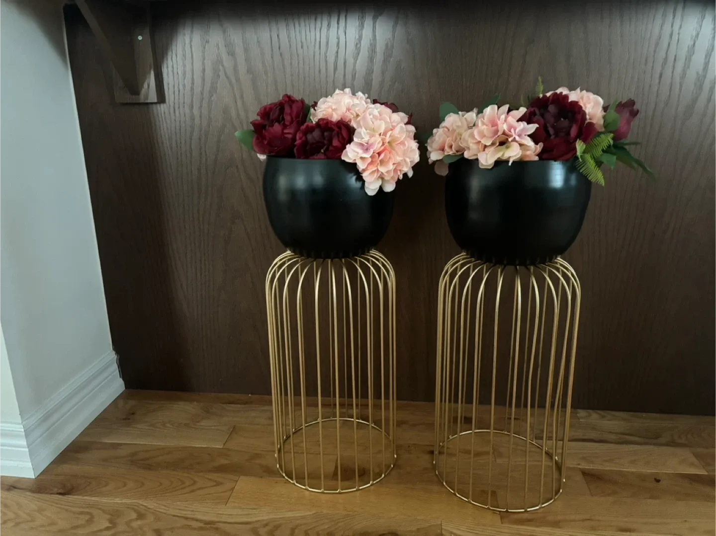Pair of Black Planters on Gold Stands image indicator(3)