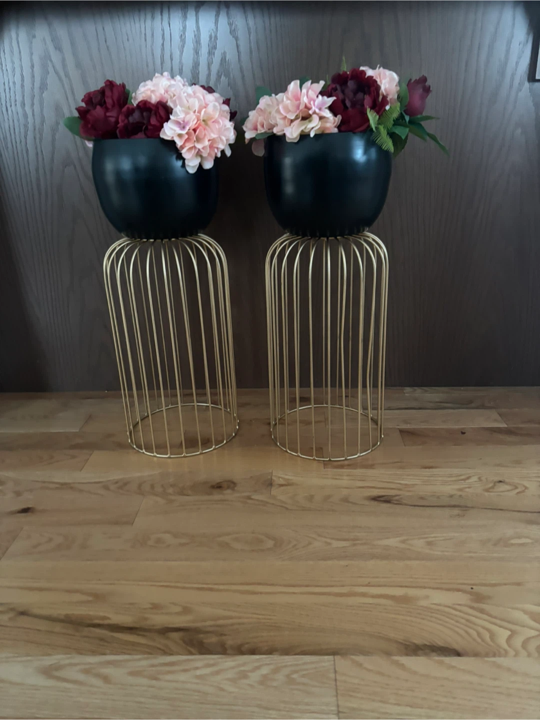 Pair of Black Planters on Gold Stands - photo 2