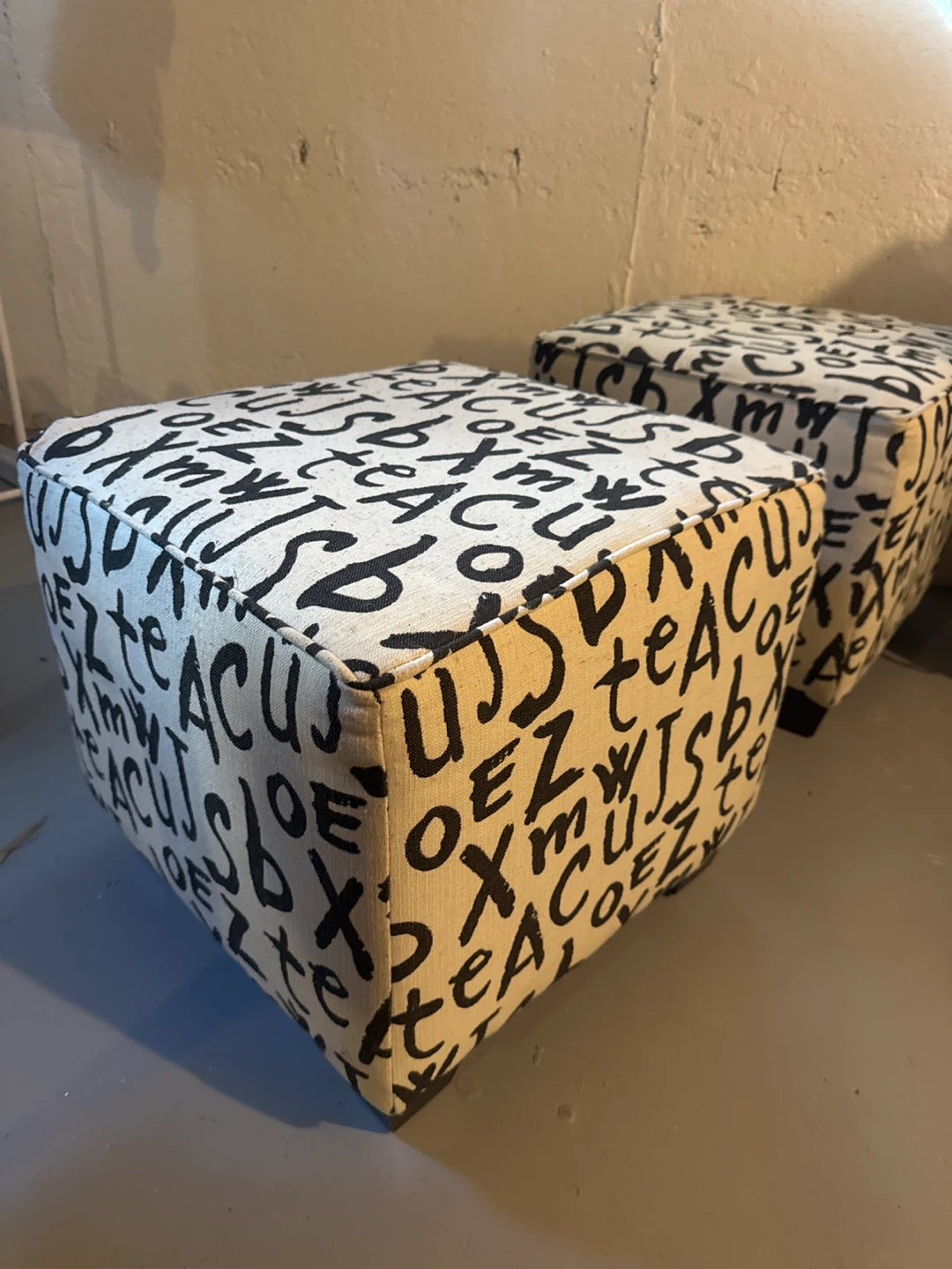 Alphabet Print Cube Ottomans - Set of 2 - photo 2