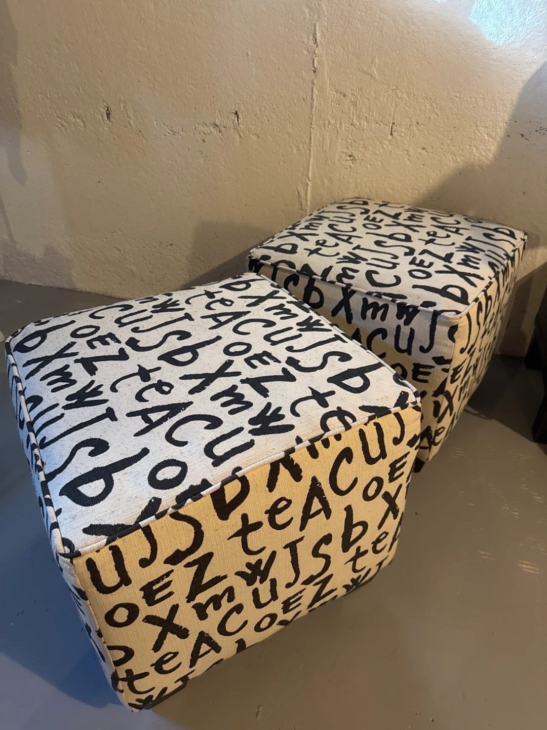 Alphabet Print Cube Ottomans - Set of 2