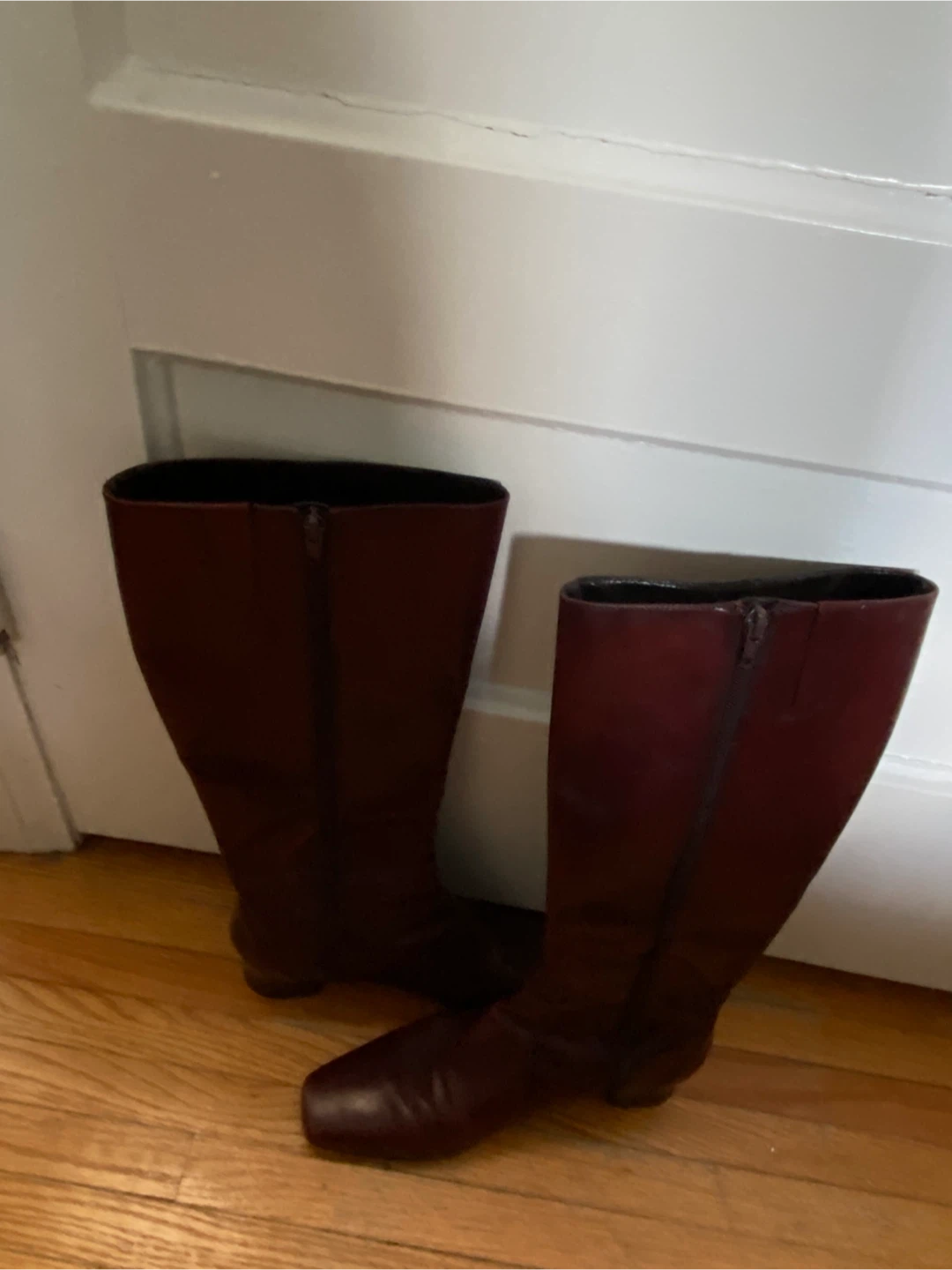 Burgundy Leather Knee-High Boots