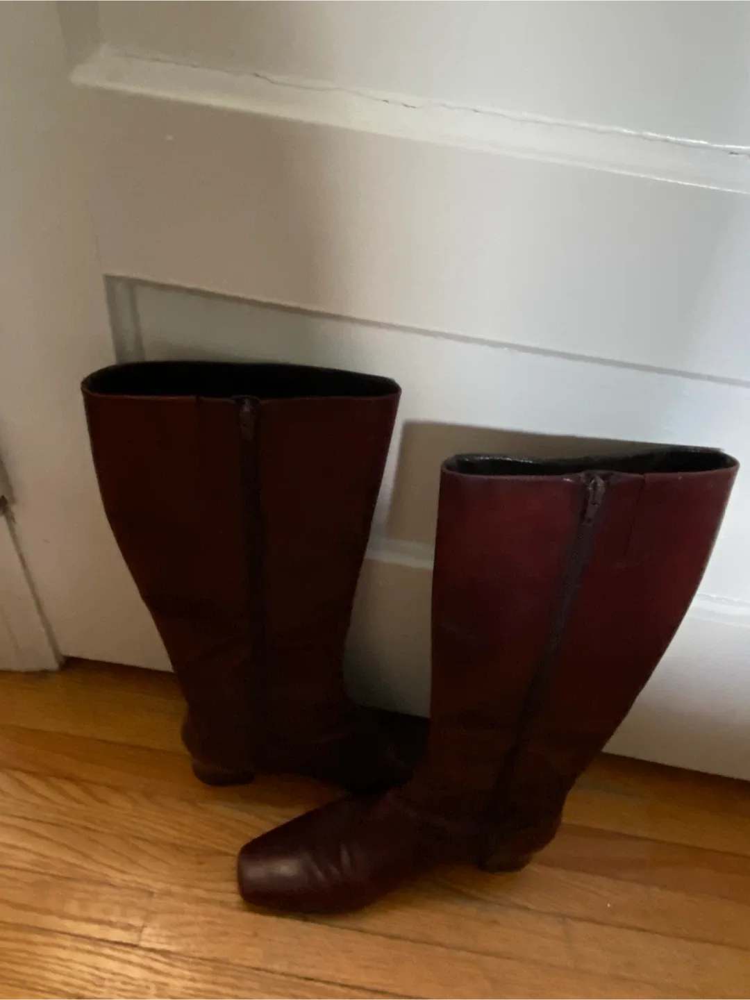 Burgundy Leather Knee-High Boots