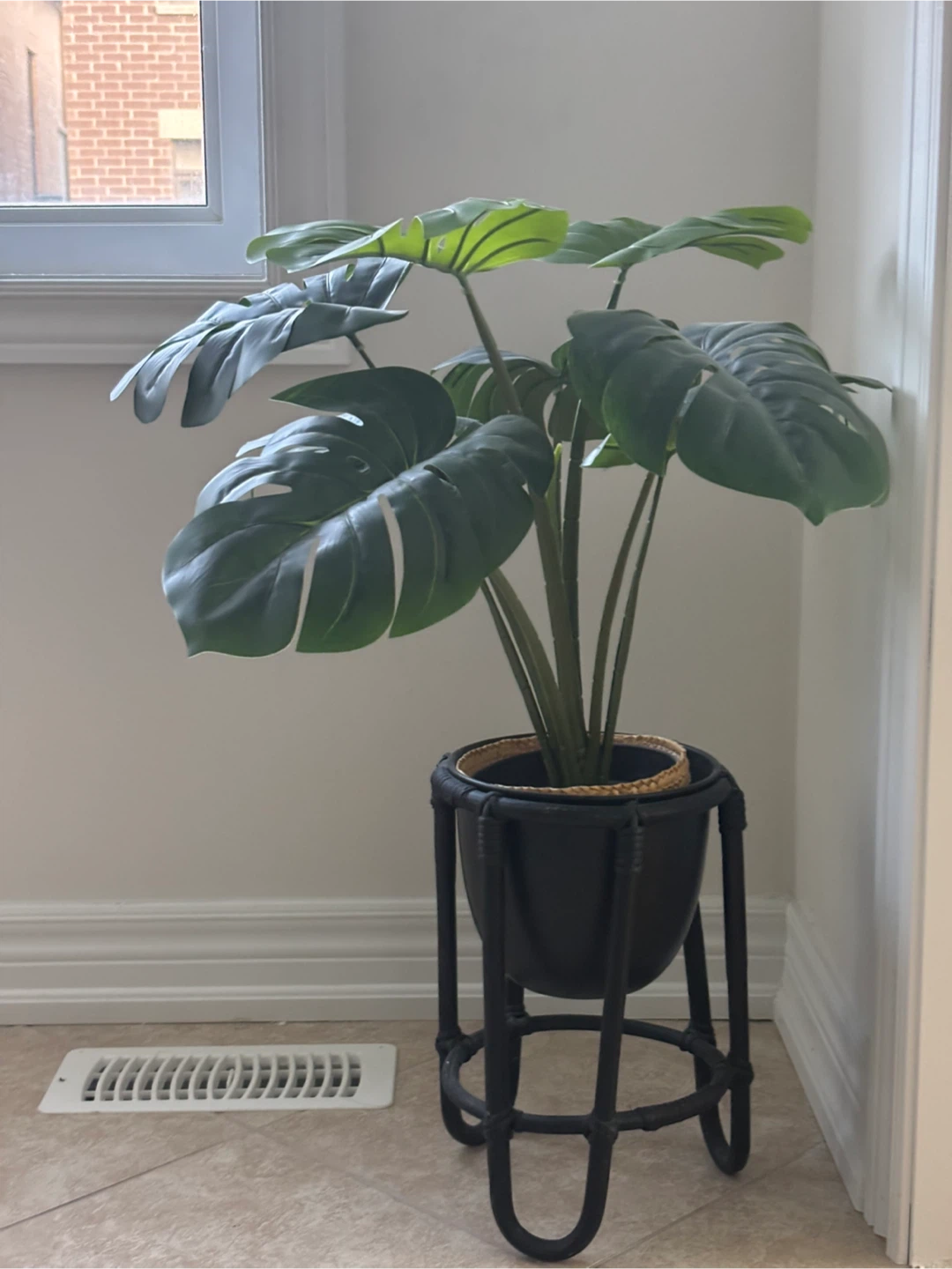 Artificial Monstera Plant with Black Stand
