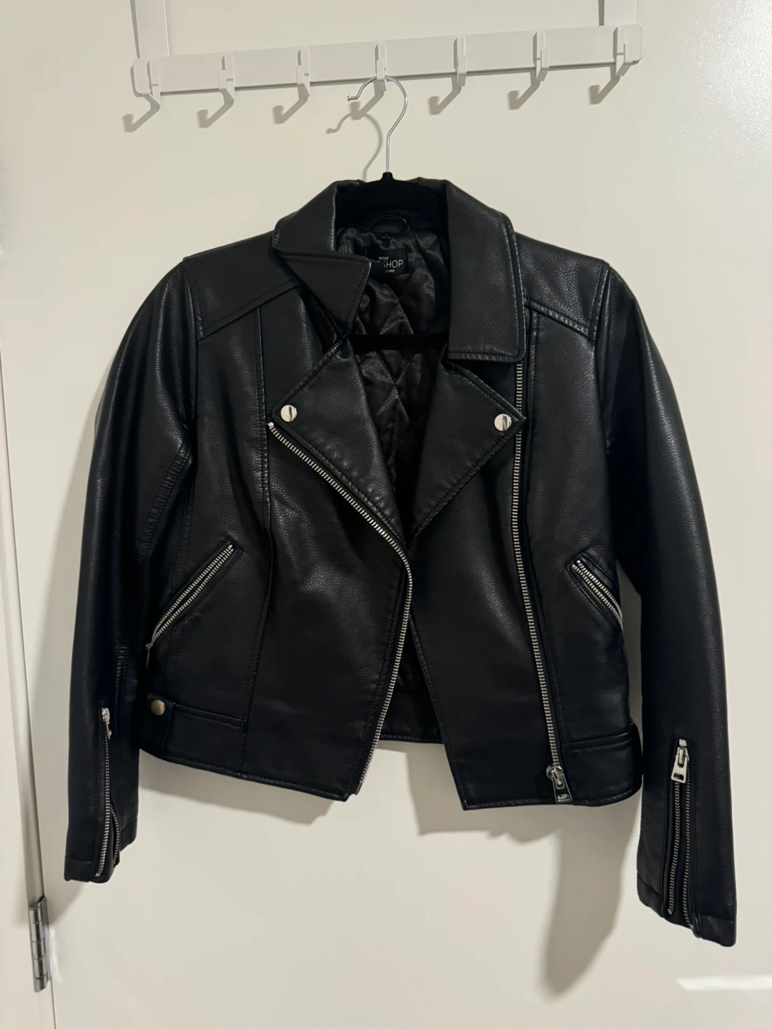 Topshop Petite Black Leather Jacket - Size US 2