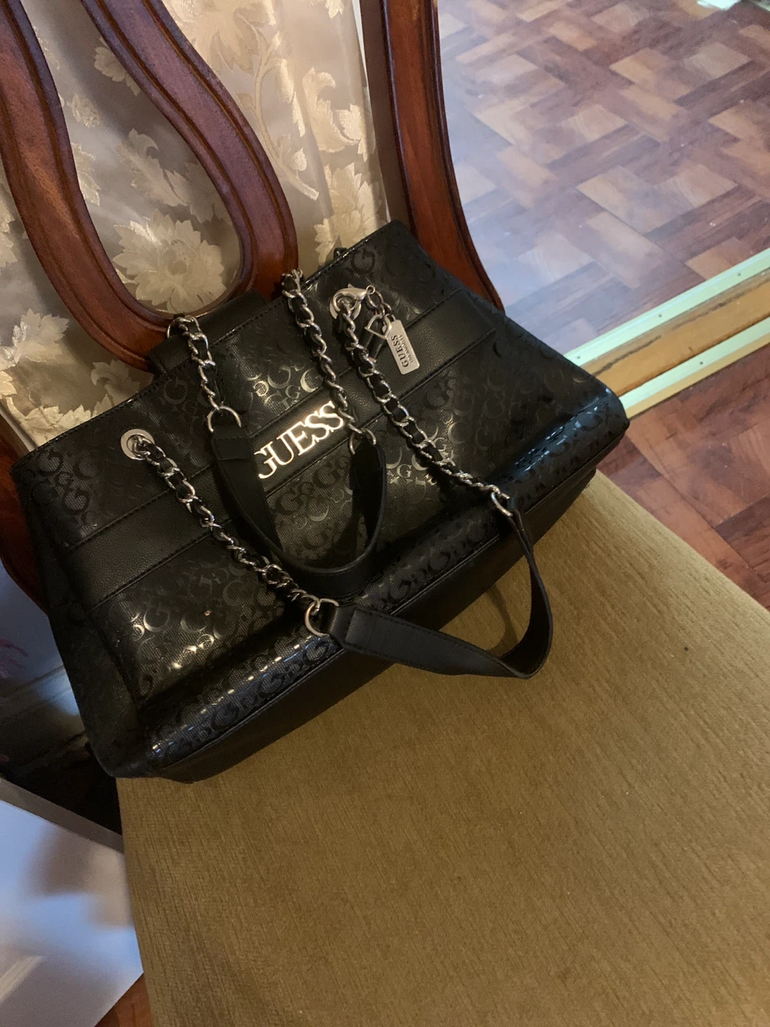 Guess Black Tote Bag with Chain Detail