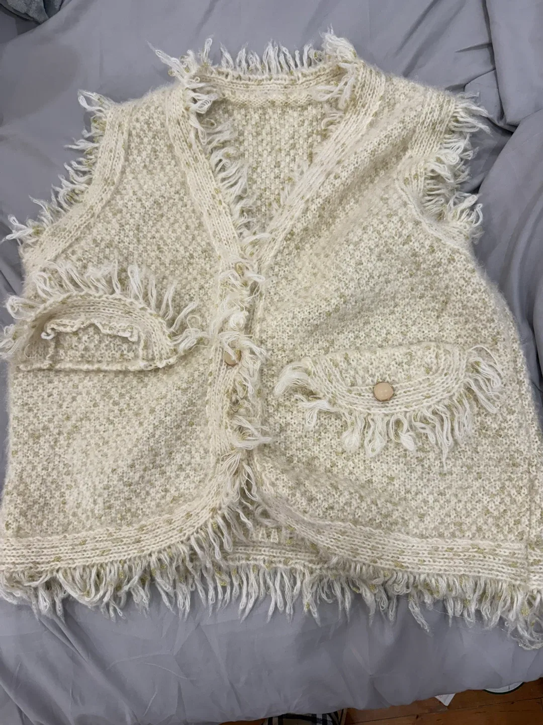 Fringe Knit Vest - Cream Colour thumbnail