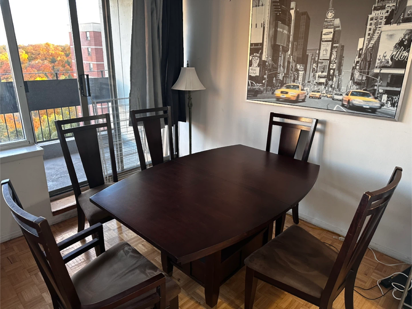 Dark Wood Dining Table with 5 Chairs