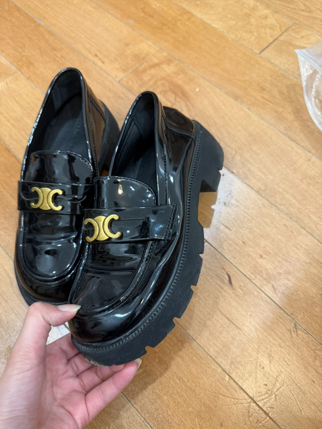 Celine Black Patent Leather Loafers, Size 37 - photo 2