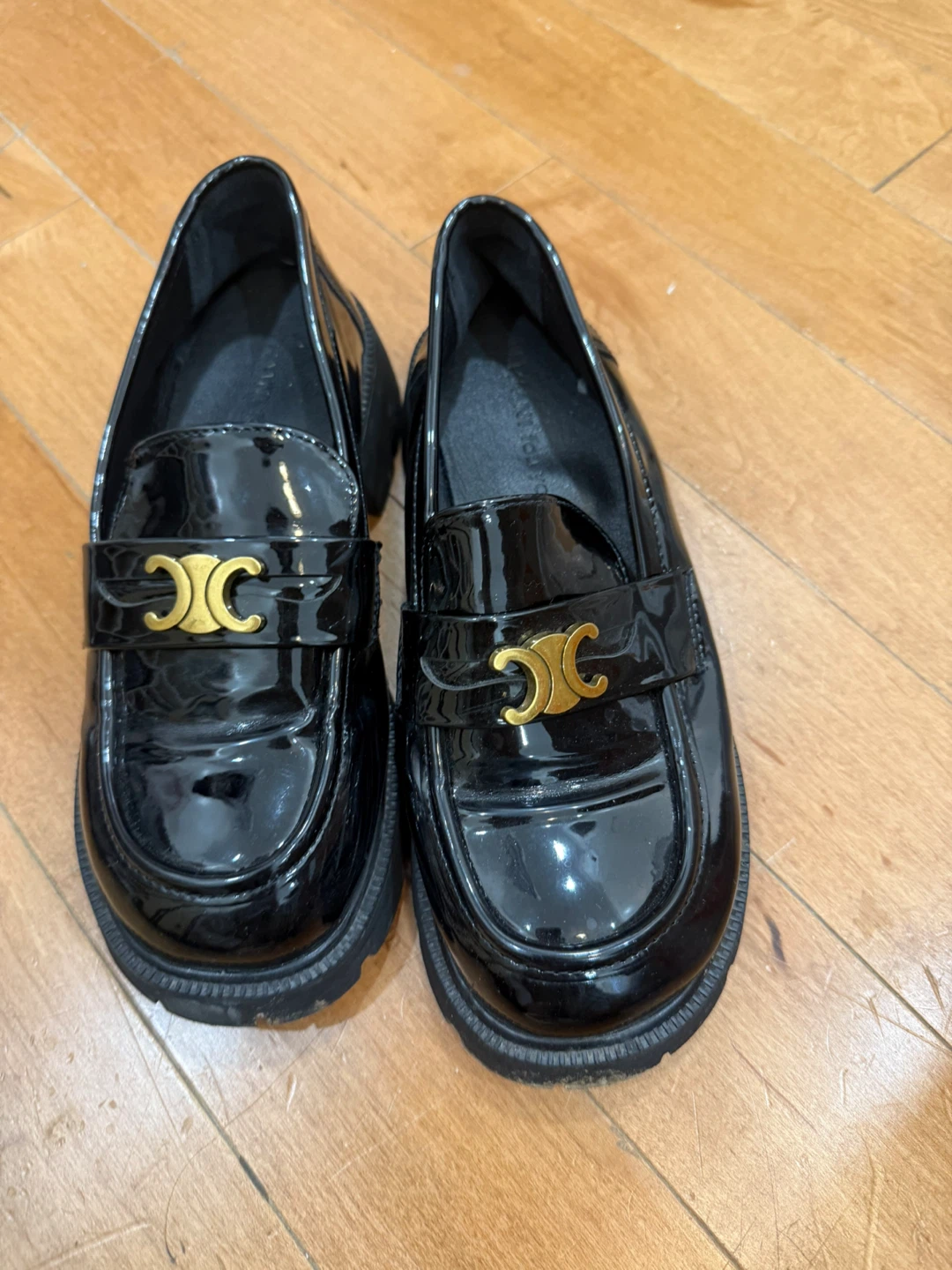 Celine Black Patent Leather Loafers, Size 37