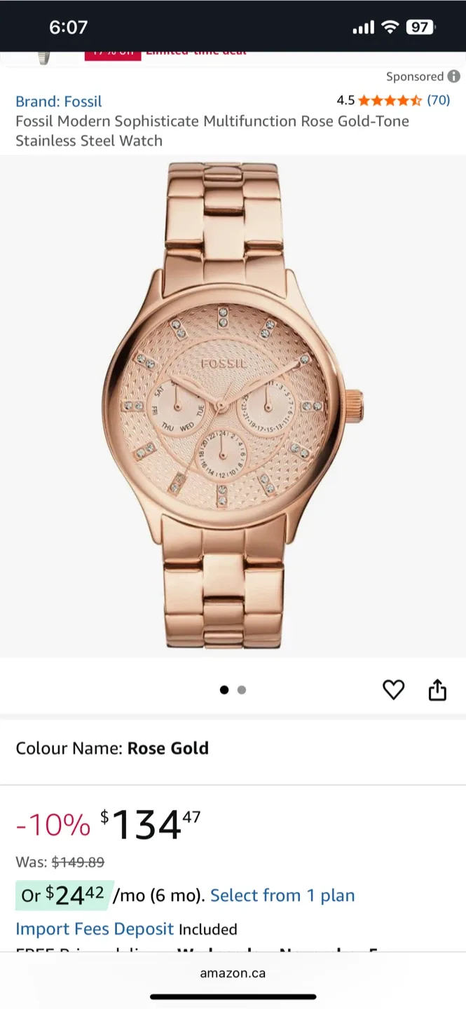 Fossil BQ1561 Rose Gold Watch image indicator(4)