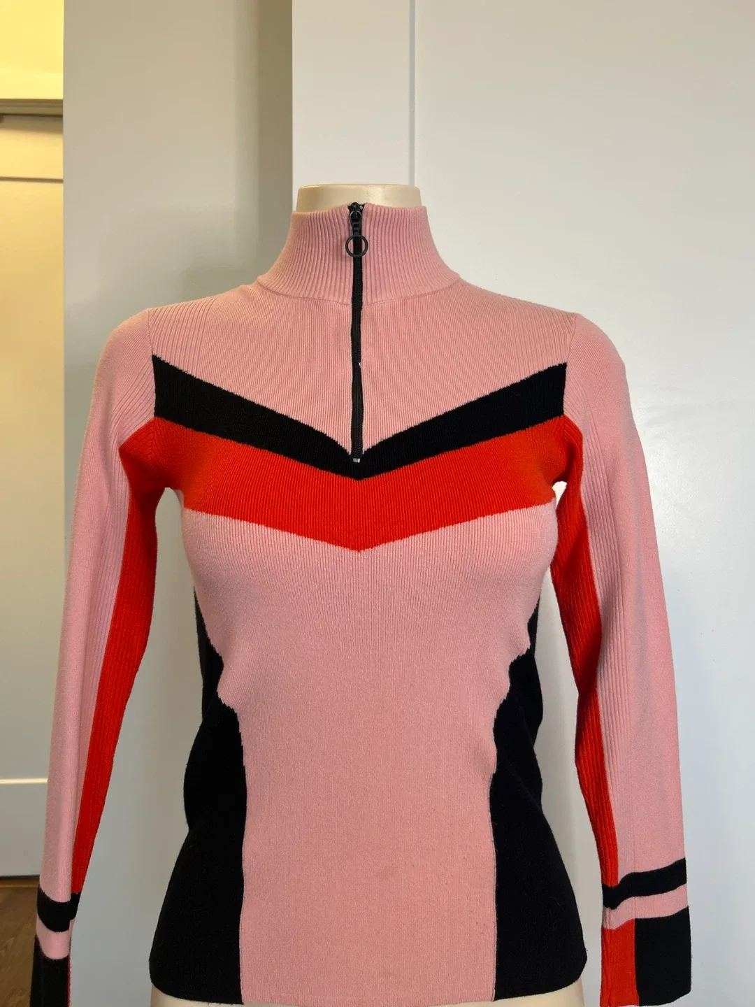 Pink Colour Block Mock Neck Sweater thumbnail