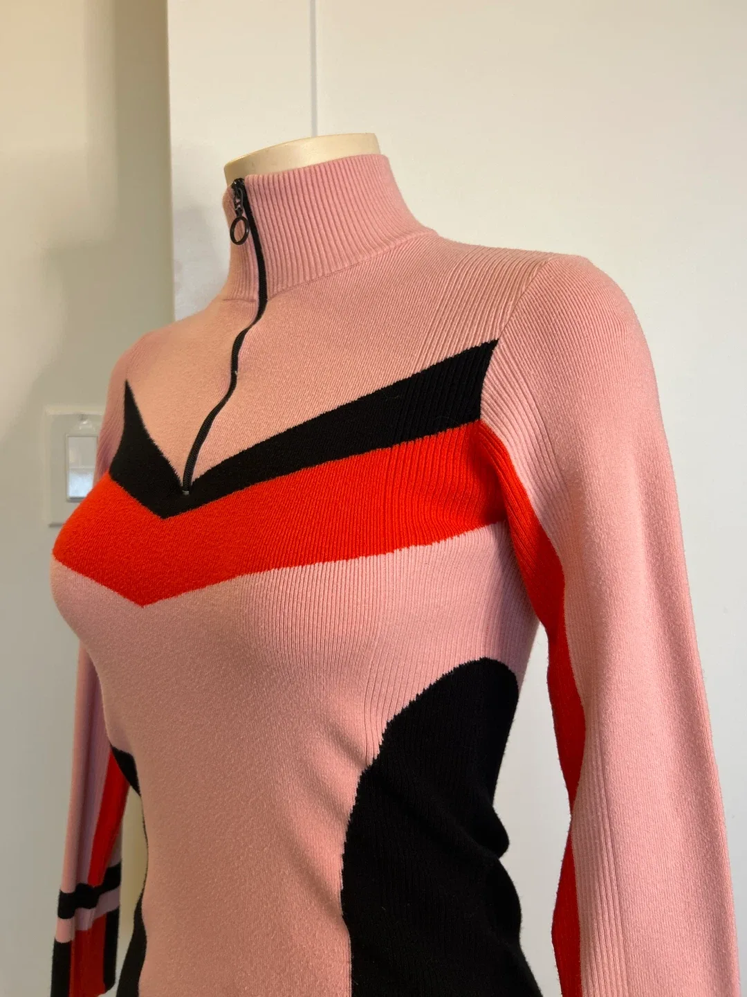 Pink Colour Block Mock Neck Sweater image indicator(2)