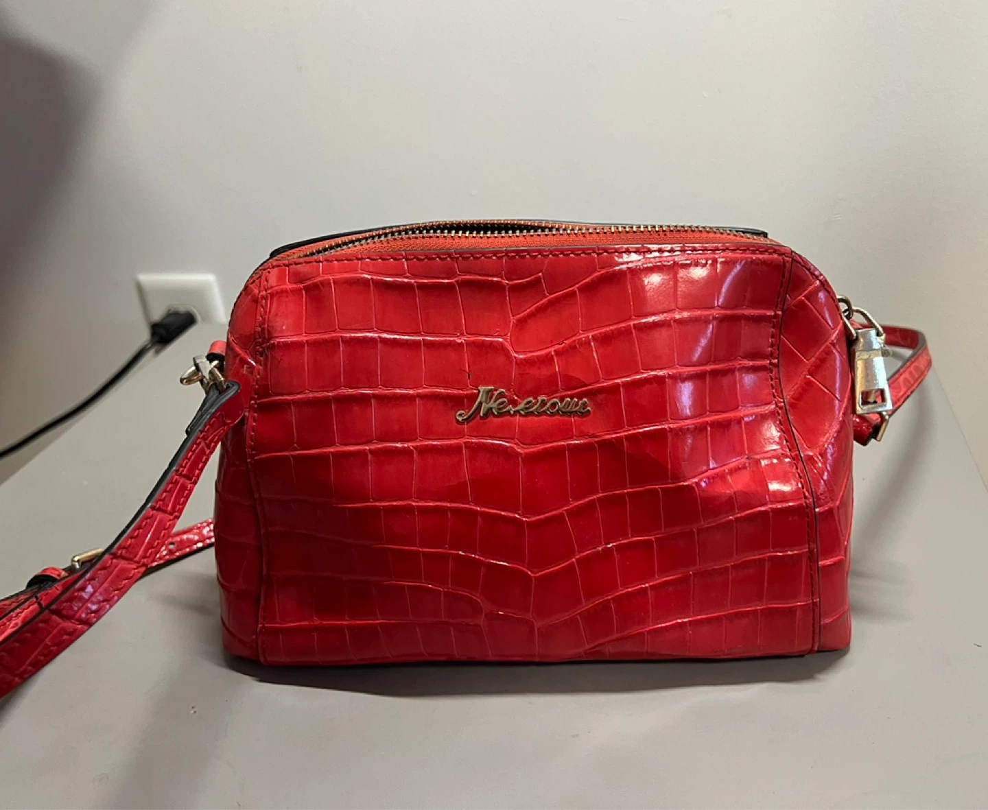 Nerecina Red Croc Embossed Crossbody Bag
