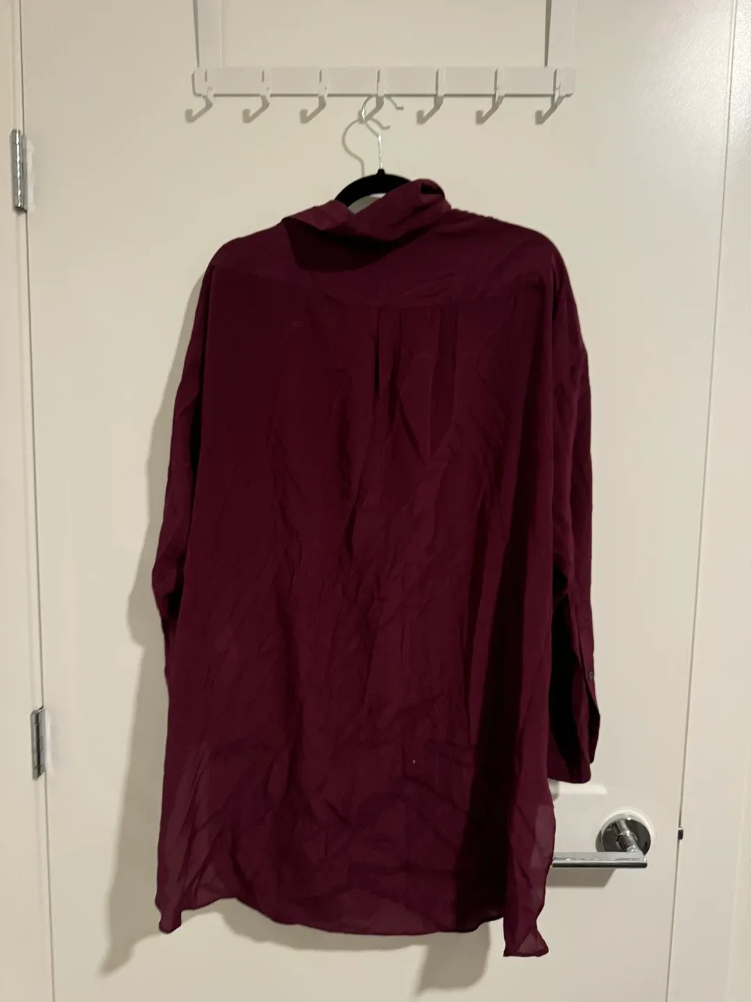Zara Woman 100% Silk Burgundy Blouse - Size M thumbnail