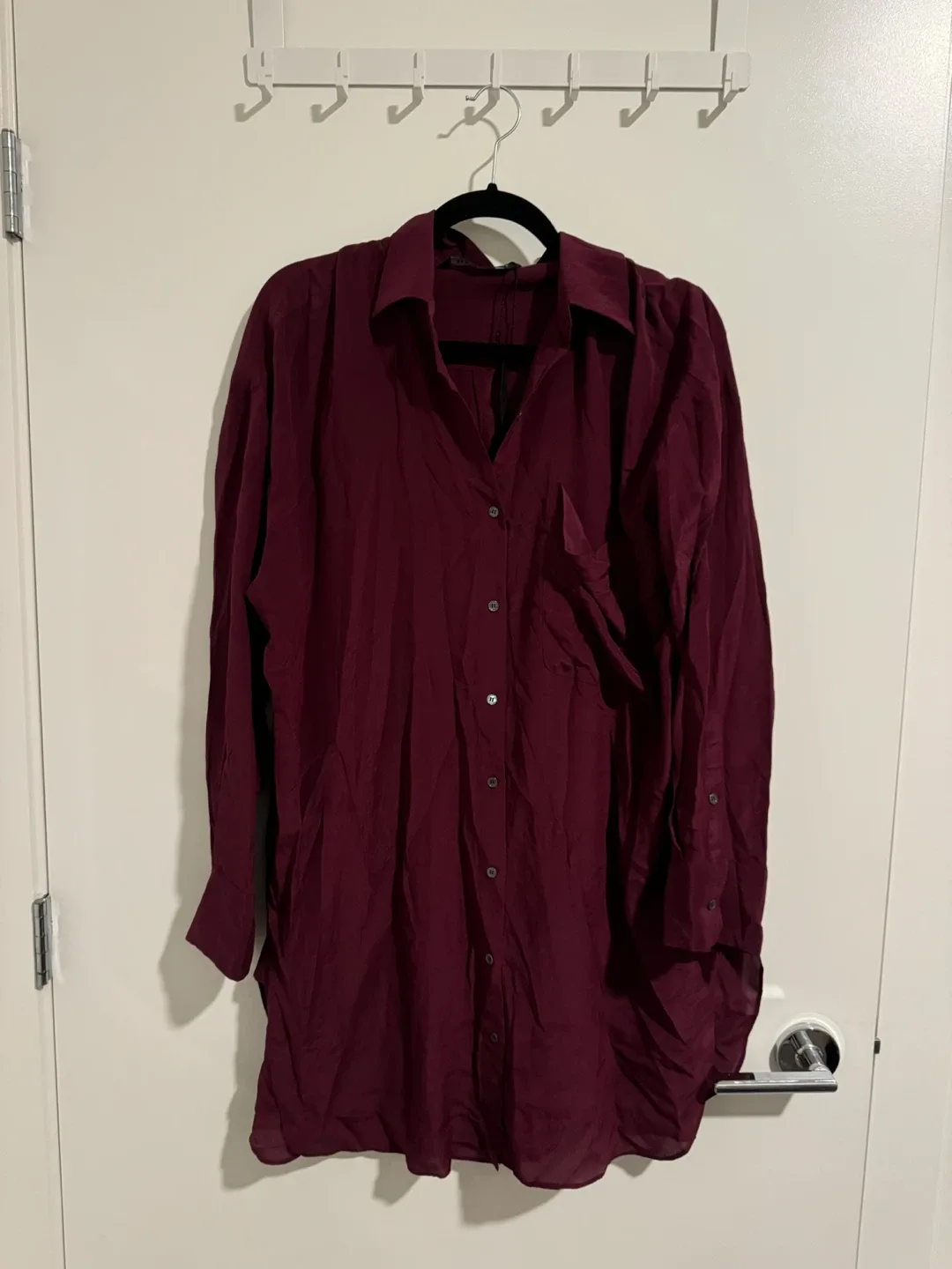 Zara Woman 100% Silk Burgundy Blouse - Size M image indicator(3)