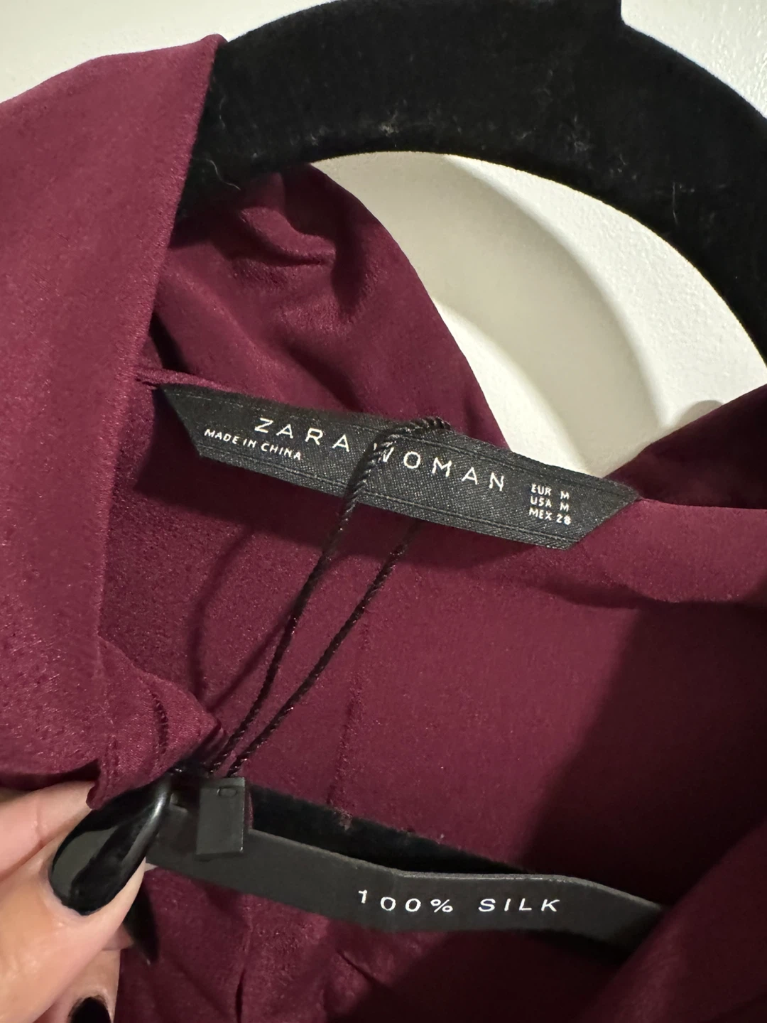 Zara Woman 100% Silk Burgundy Blouse - Size M - photo 2