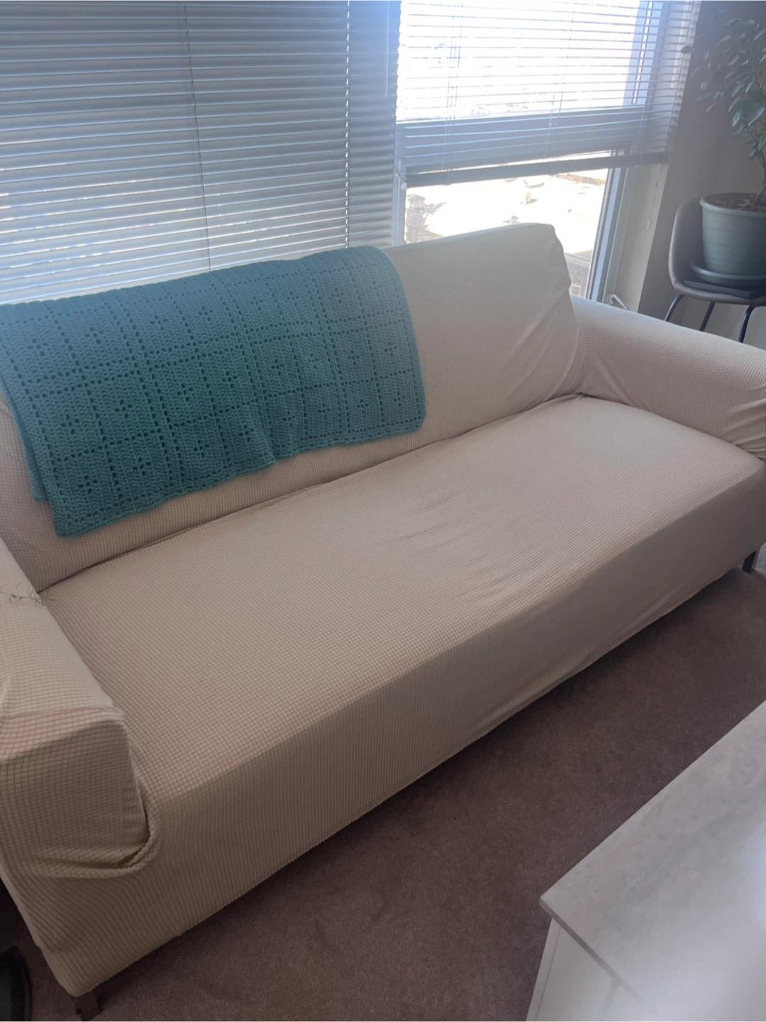 White sofa with beige sofa cover - photo 2
