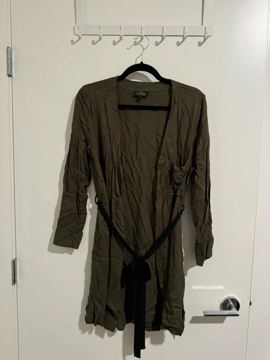 Topshop Petite Olive Green Dress - Size US 6 image indicator(3)