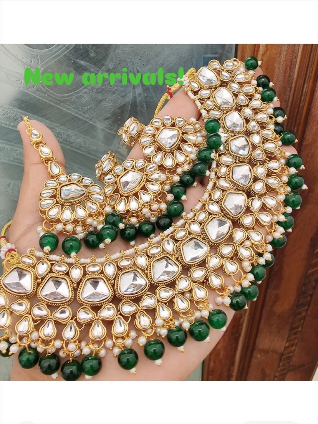 Necklace, Earring, and Ring Set - Gold & Green