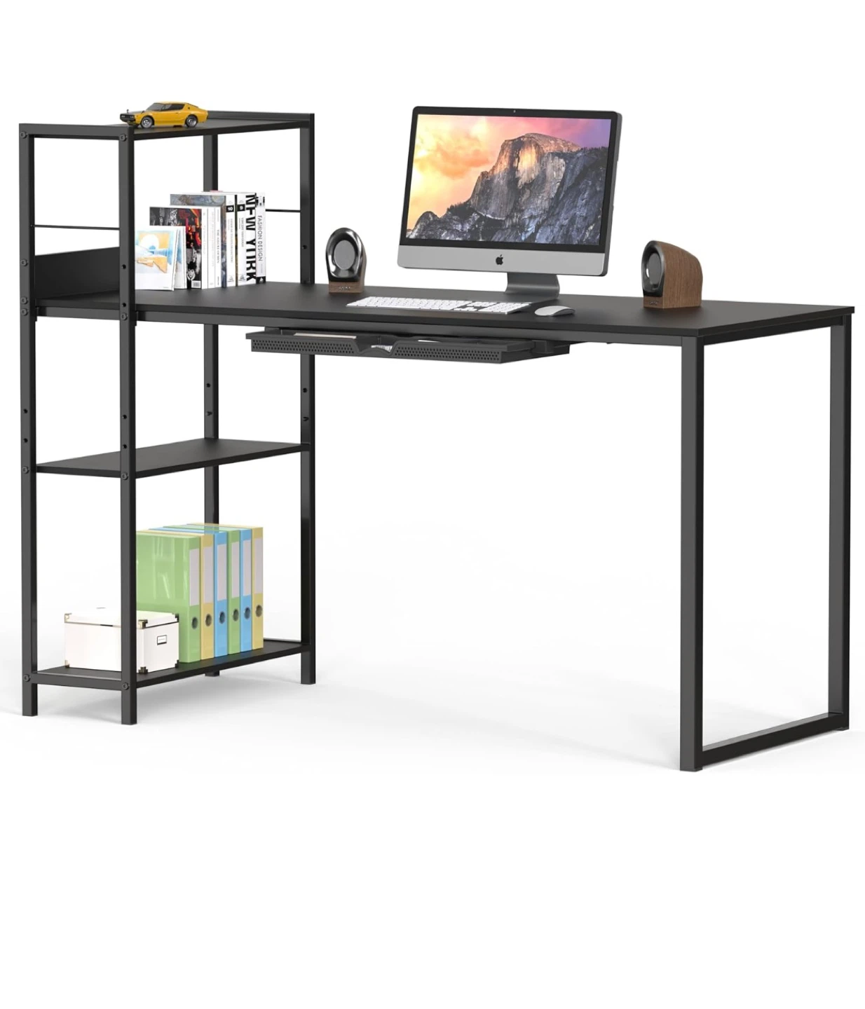 Black Computer Desk with Shelves