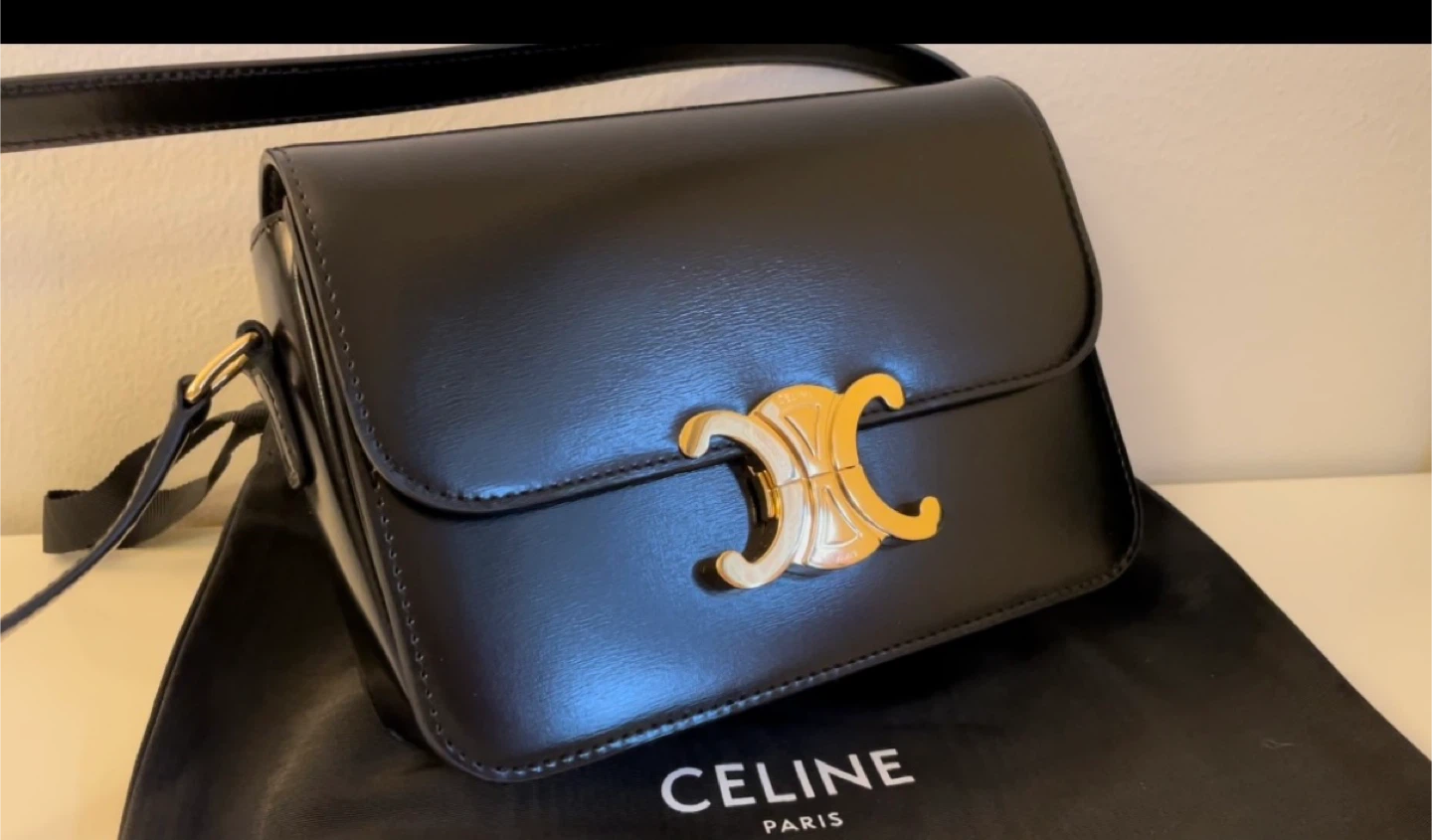 Celine Black Leather Besace Chain Bag