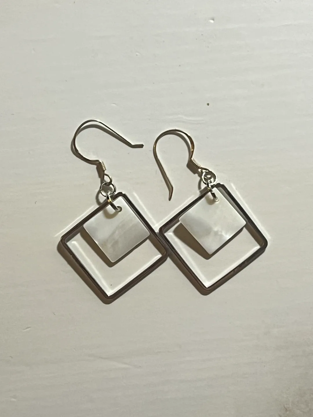 Square Dangle Earrings - Silver & White thumbnail