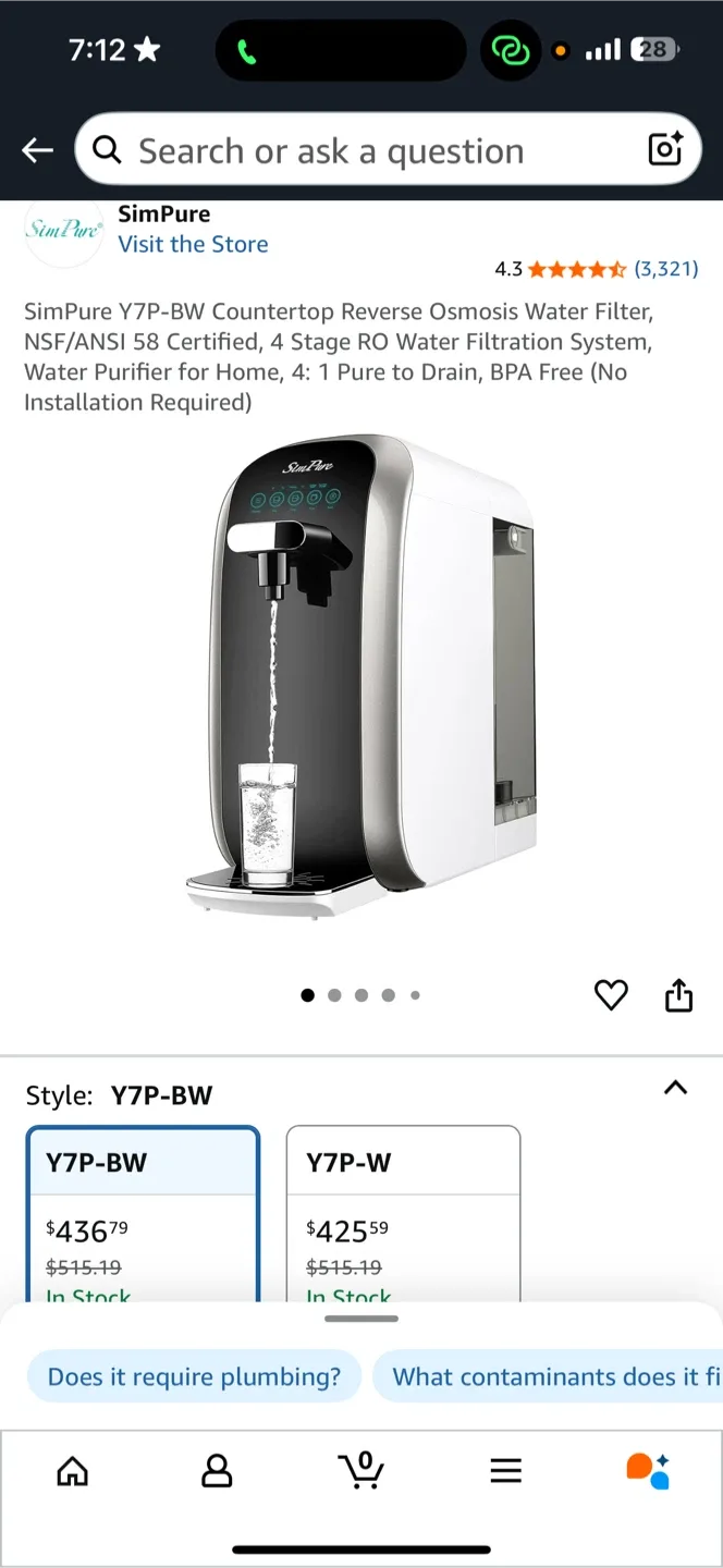 SimPure Y7P-BW Countertop RO Water Filter