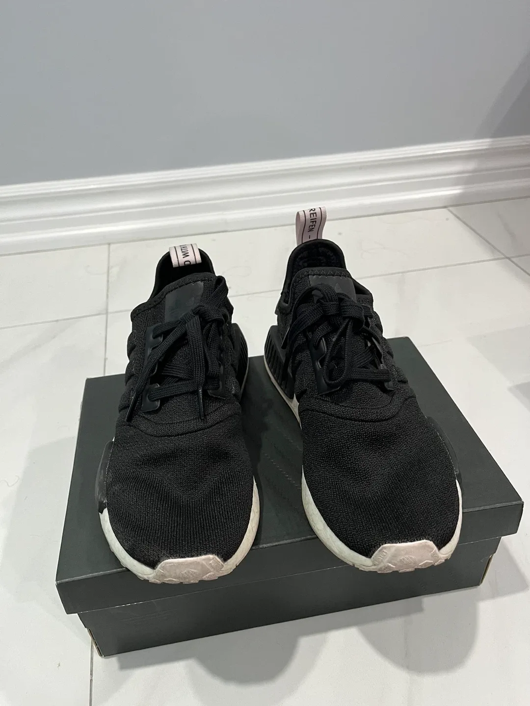 Adidas NMD R1 Black + Baby Pink Sneakers image indicator(2)